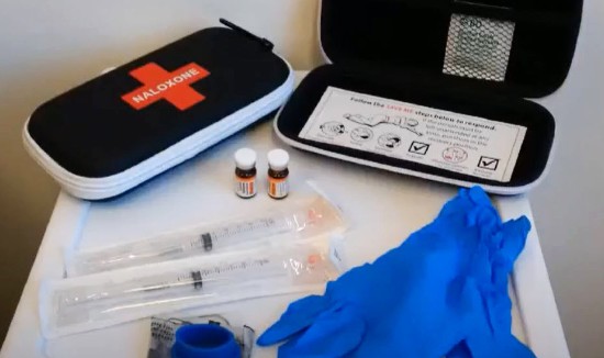 Display of naloxone kit contents